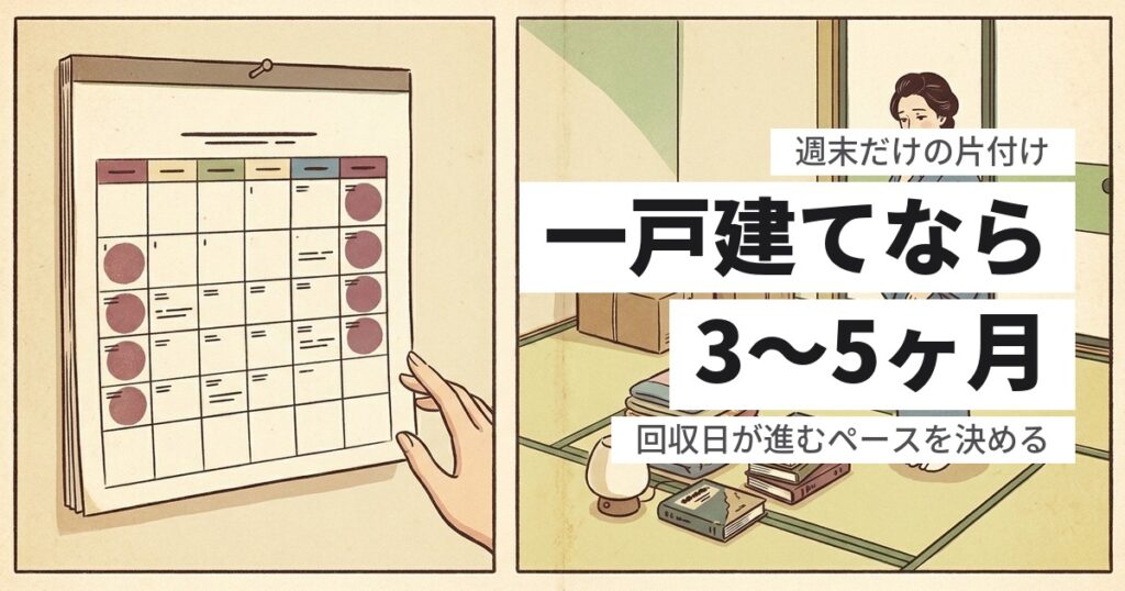 実家の片付けを週末だけでやると何ヶ月かかる？現実的な日数と止まる理由