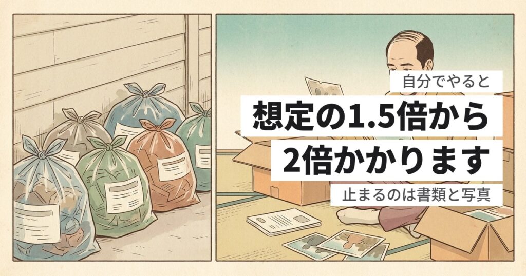 遺品整理を自分でやると何日かかる？間取り別の実働日数と、遅れる4つの理由